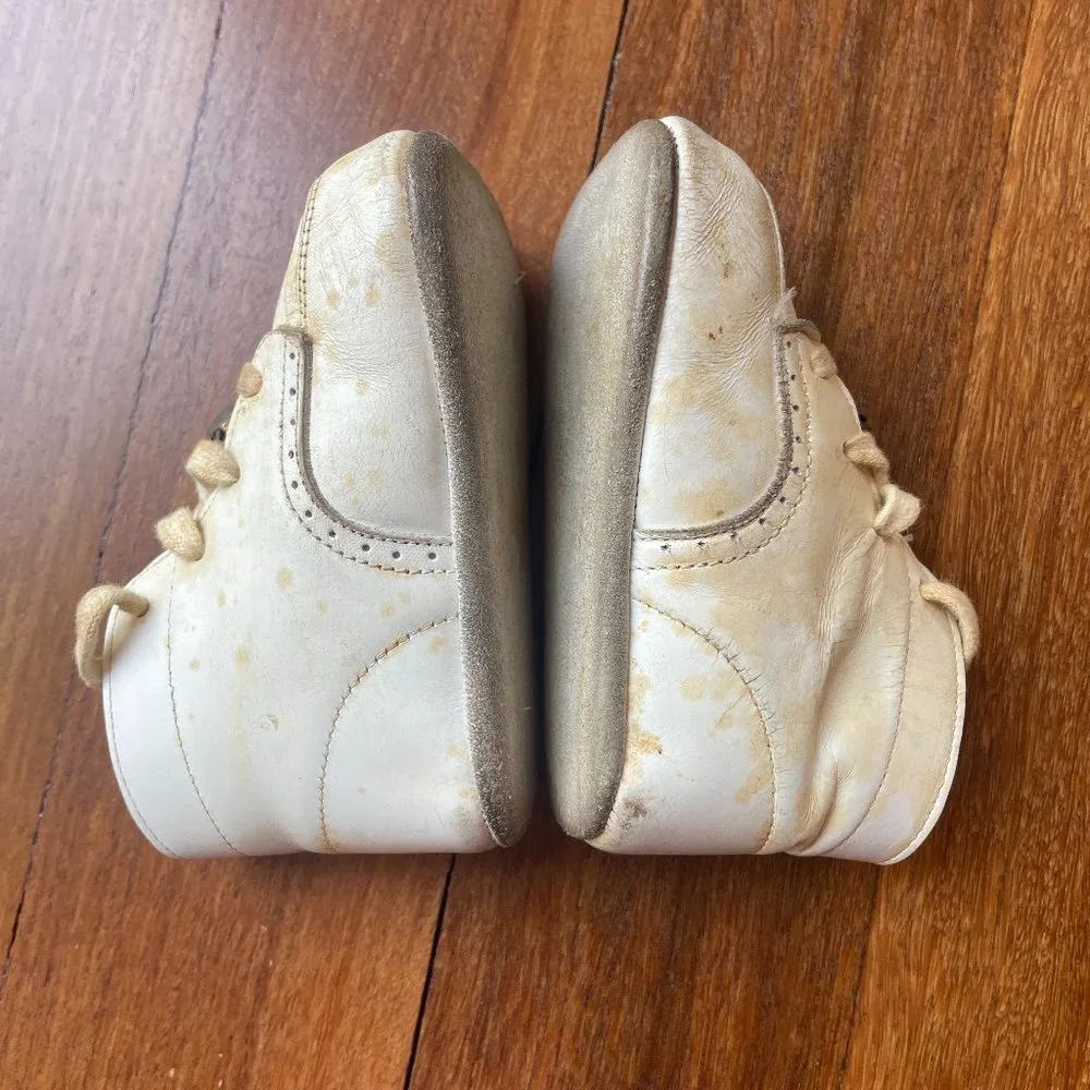 Vintage 1970's White Lace Up Walker Baby Shoes